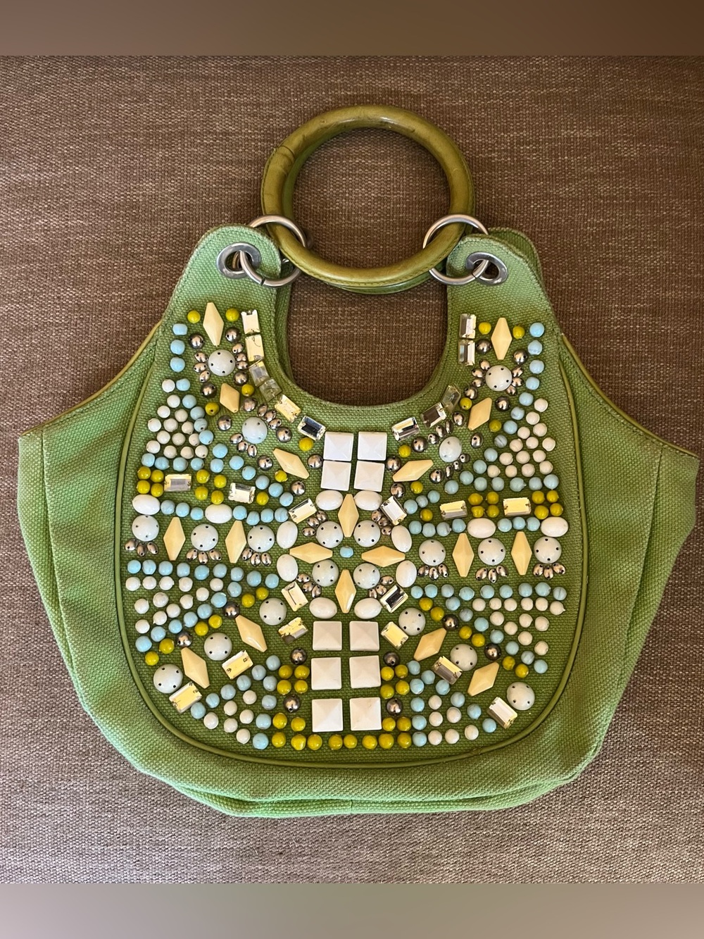 ✨CHLOE✨Bracelet Embellished Green Canvas Handbag